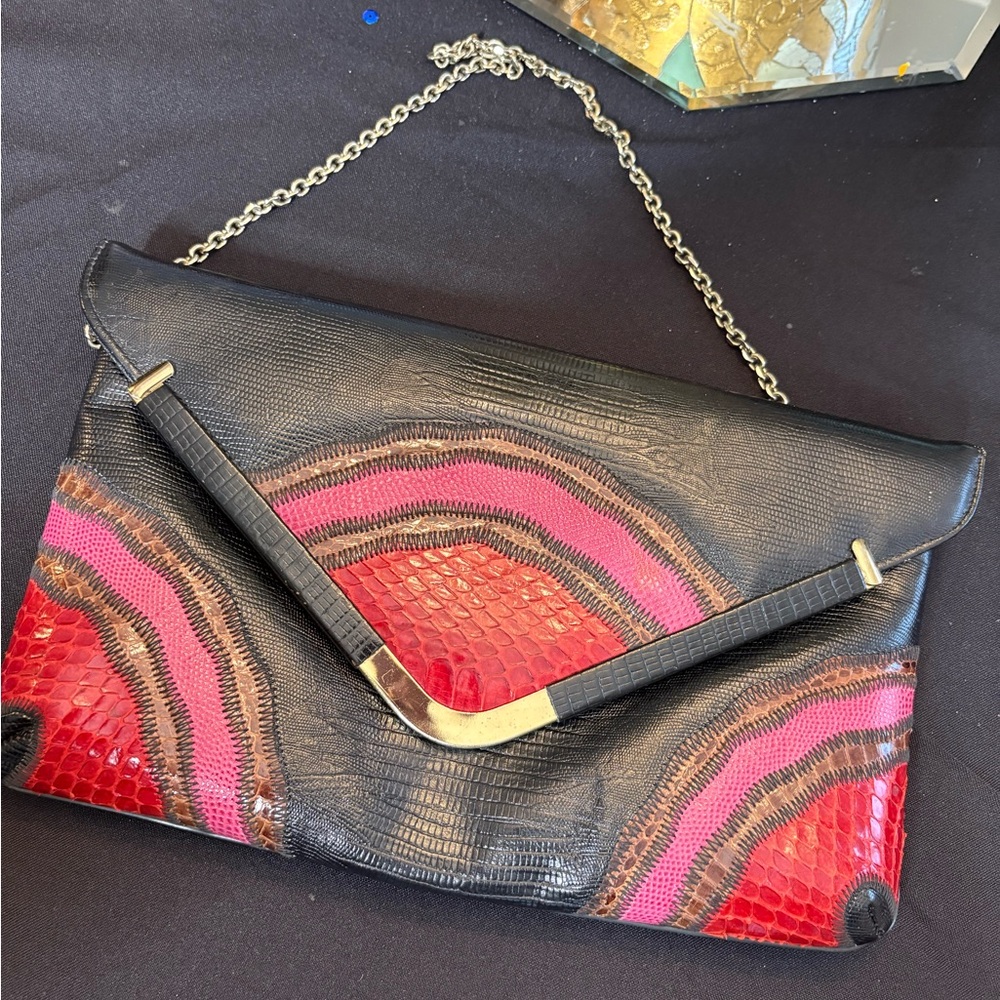Chic Multicolor Clutch with Chain Strap